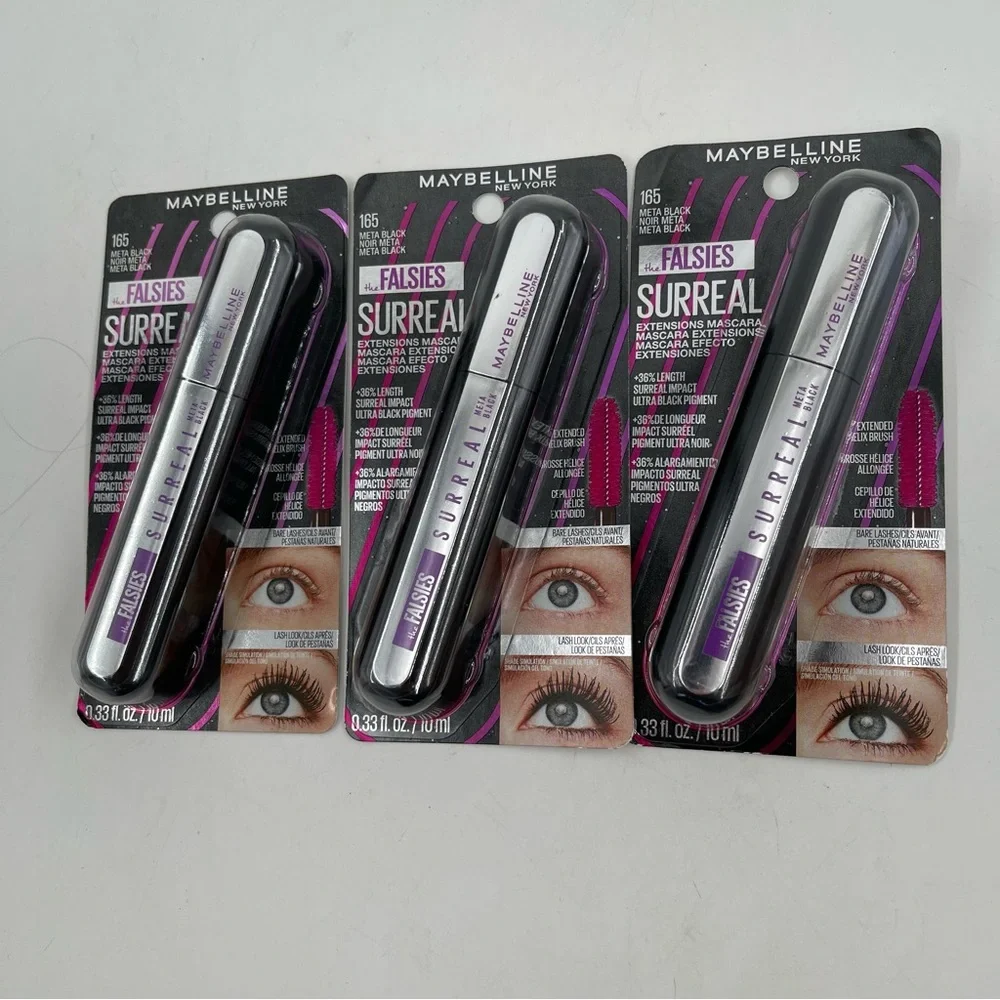 Lot of 3-Maybelline Falsies SURREAL Extension Washable Mascara Makeup-Meta Black